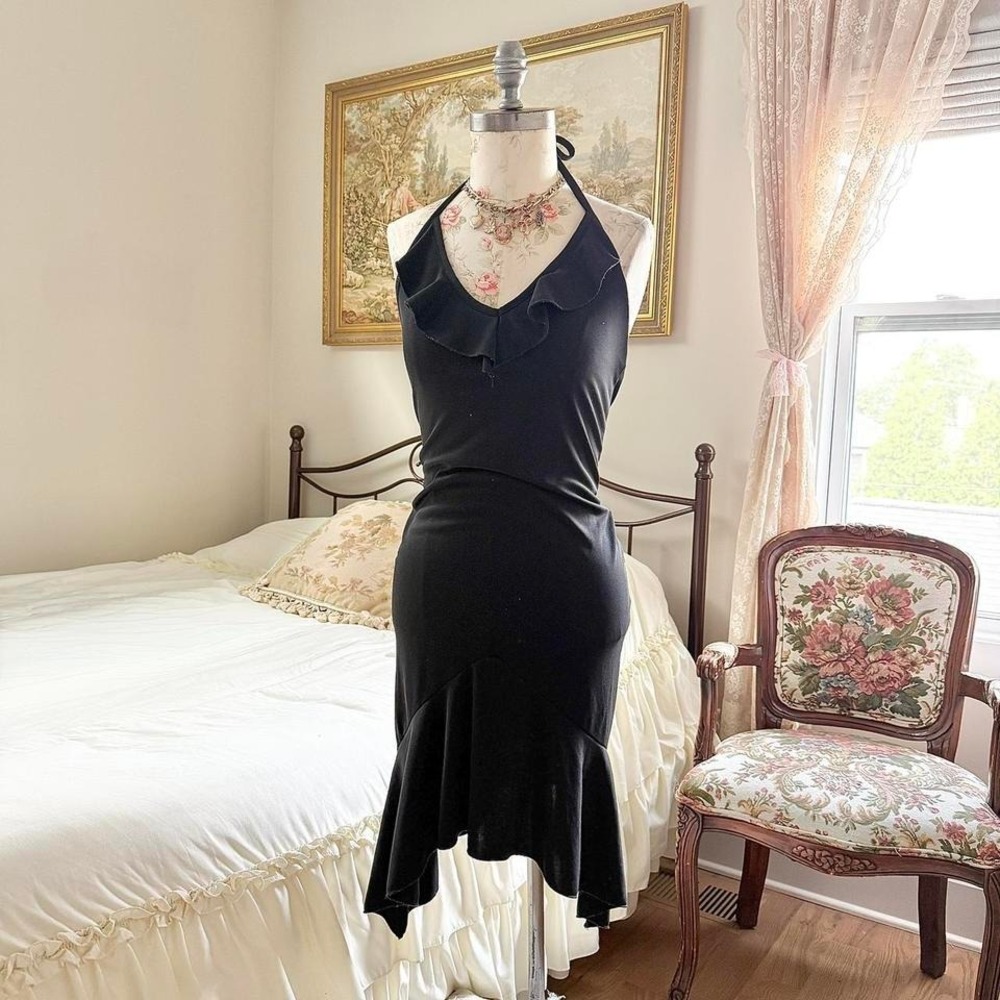 black fairy ruffle dress Y2K Younique black halter midi dress size small
